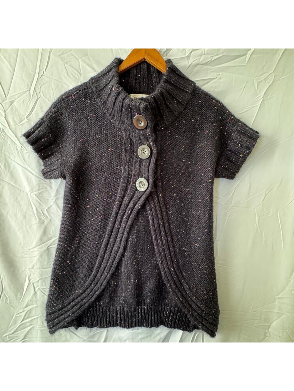 Decree Sweater M Charcoal Rainbow Speckle Button Mock Neck NWOT